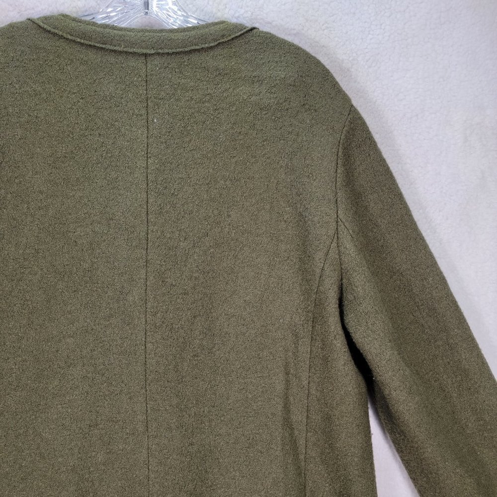 Y2K Chico's Green Wool Blend Ruffled Round Neck Button Up Maximalist Jacket Coat - Picture 9 of 15